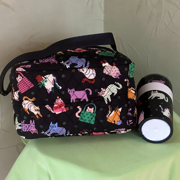 VERA BRADLEY HERDING CATS LUNCH CROSSBODY BAG + STAINLESS TUMBLER (SET):NWT CAT - Picture 7 of 13
